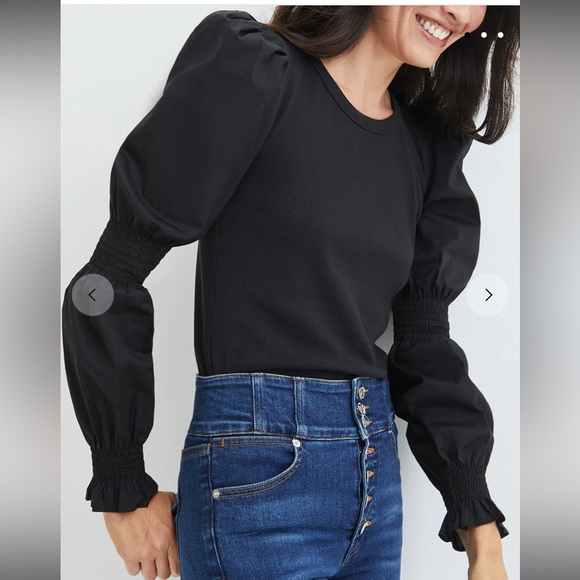 Veronica Beard Tops - Veronica Beard FAWN PUFF-SLEEVE TOP black puff sleeves size XL